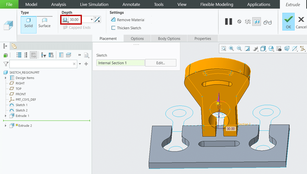 Extrude it at the depth value of 30